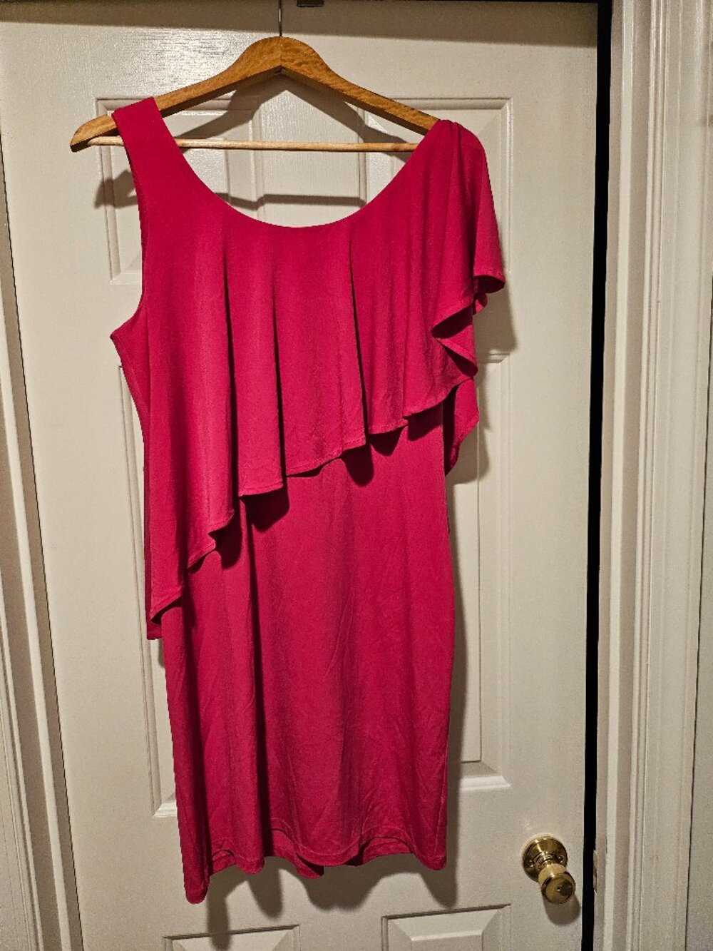 Fuchsia Pink Asymmetrical Ruffle Overlay Midi Dress